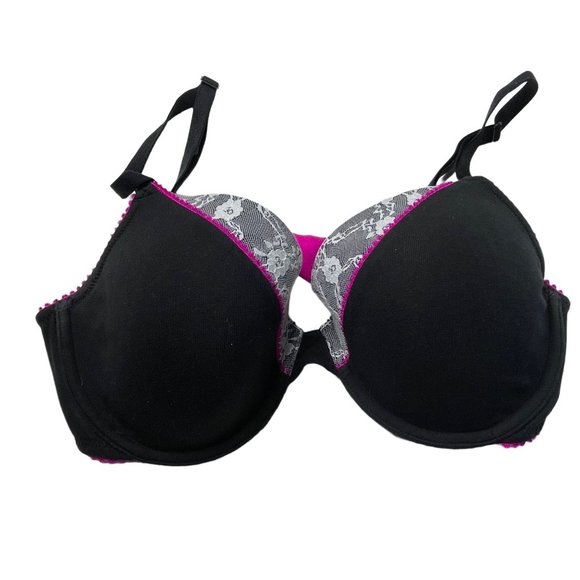 Victoria’s Secret Lined Perfect Coverage size 34D black/pink w/lace bra - Picture 1 of 3